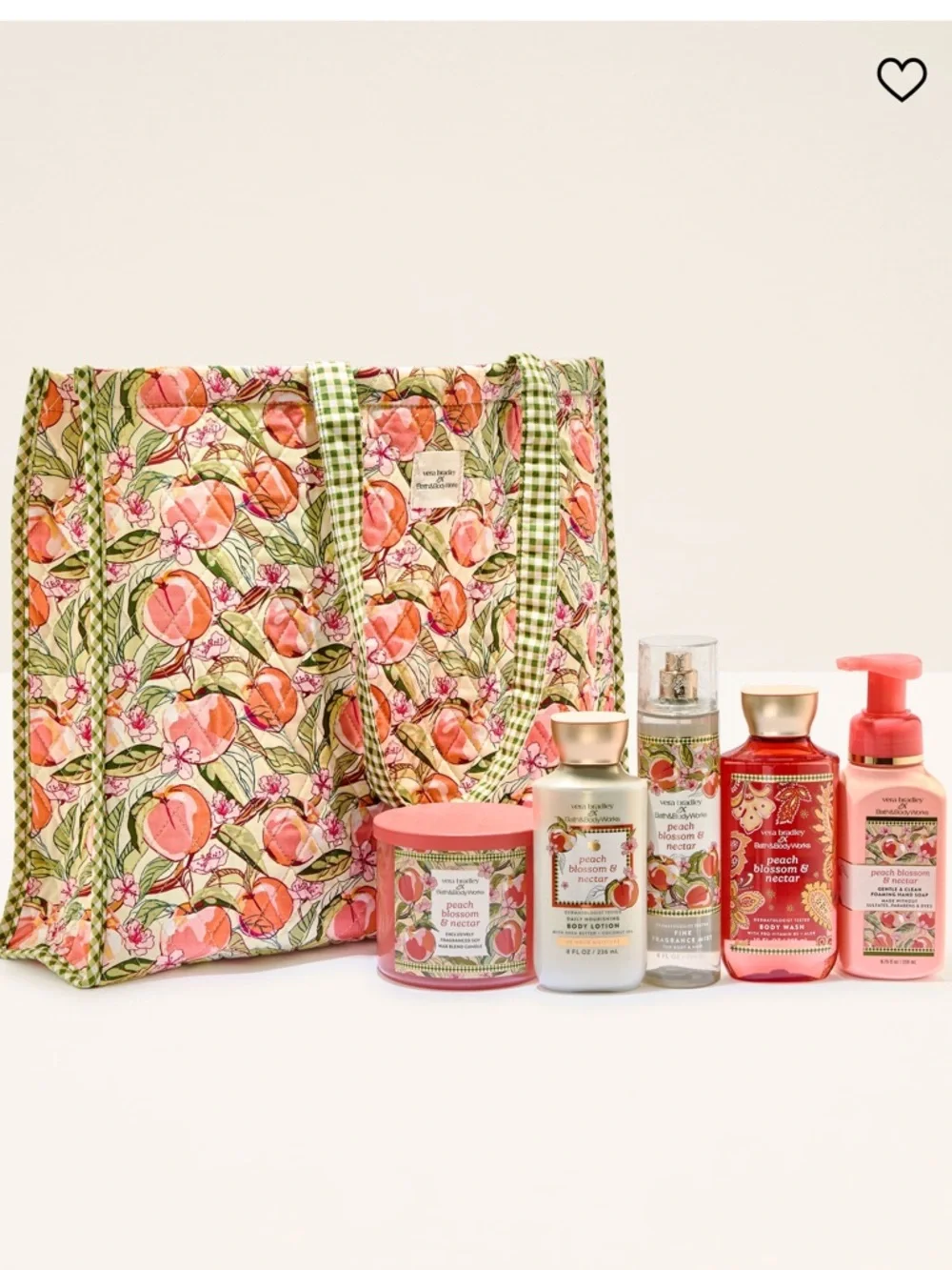 Bath & Body Works Vera Bradely Peach Blossom & Nectar 6 Piece  Bag Gift Set,